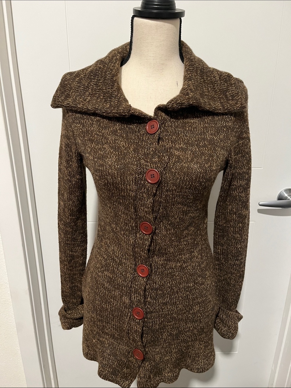 Forever 21 Vintage Y2K Brown Button-Front Collar Sweater Cardigan Academia